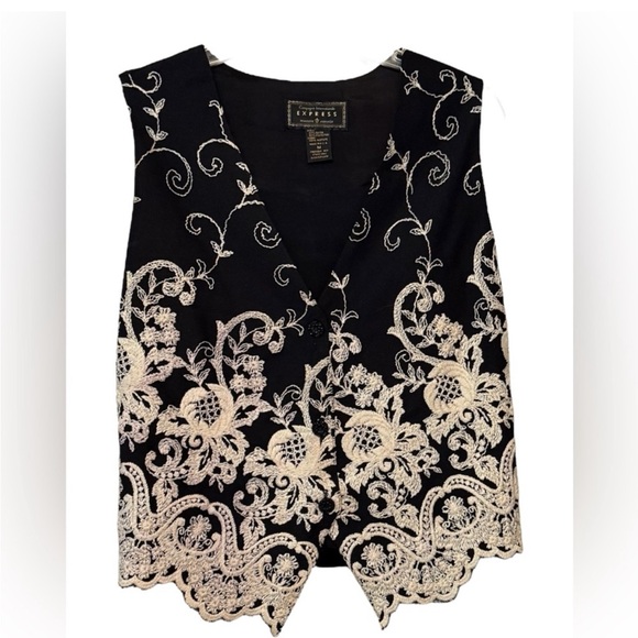Rare Vintage EXPRESS Baroque Embroidered
Vest | Scalloped Hem | Small Medium - Picture 2 of 6